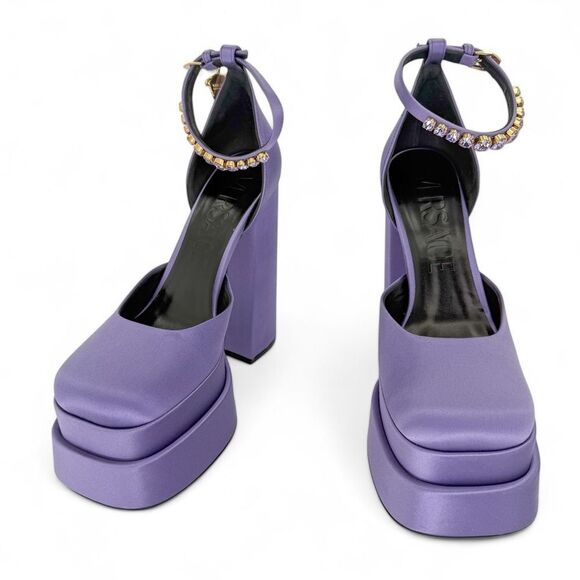 VERSACE Aevitas Purple Crystal-Embellished Platform Block Heel Pumps Siz… - Picture 5 of 11
